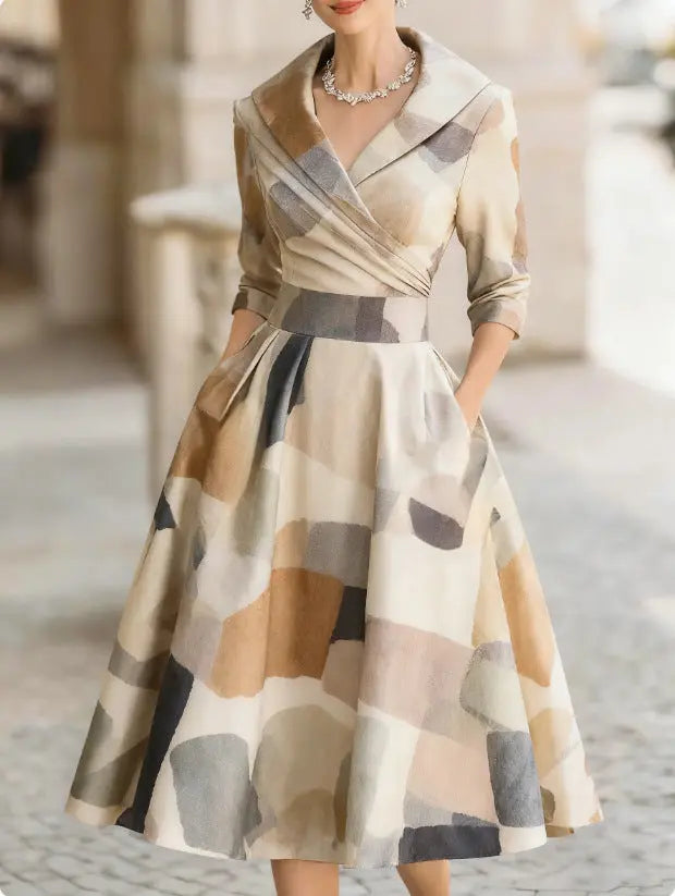 french design dress Elegant French-Style Cinched Dream World Living for this little Color:Celdon mothers dress Long Sleeve Fabric Geometric