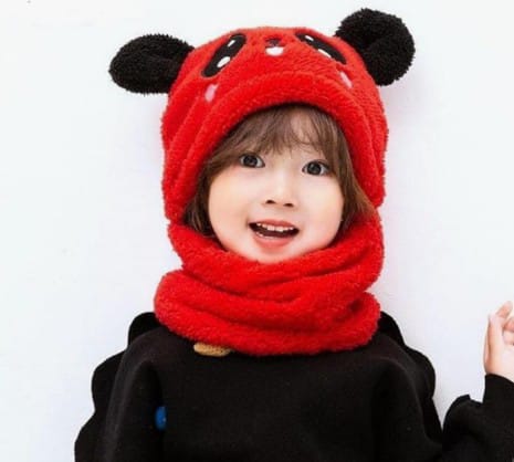 kids beanie wool cap with neck warmar