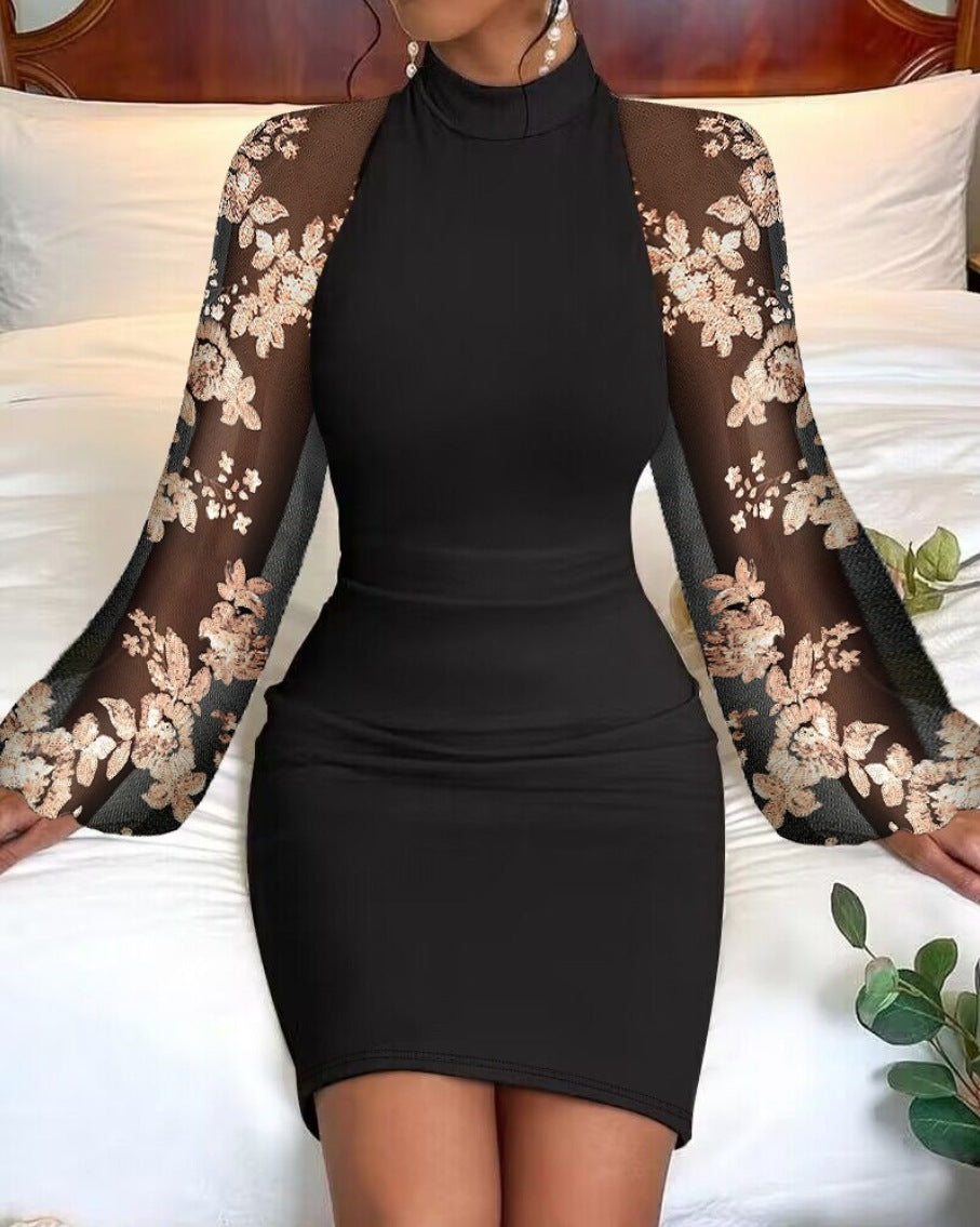 Elegant Lace-Sleeve Bodycon Dress